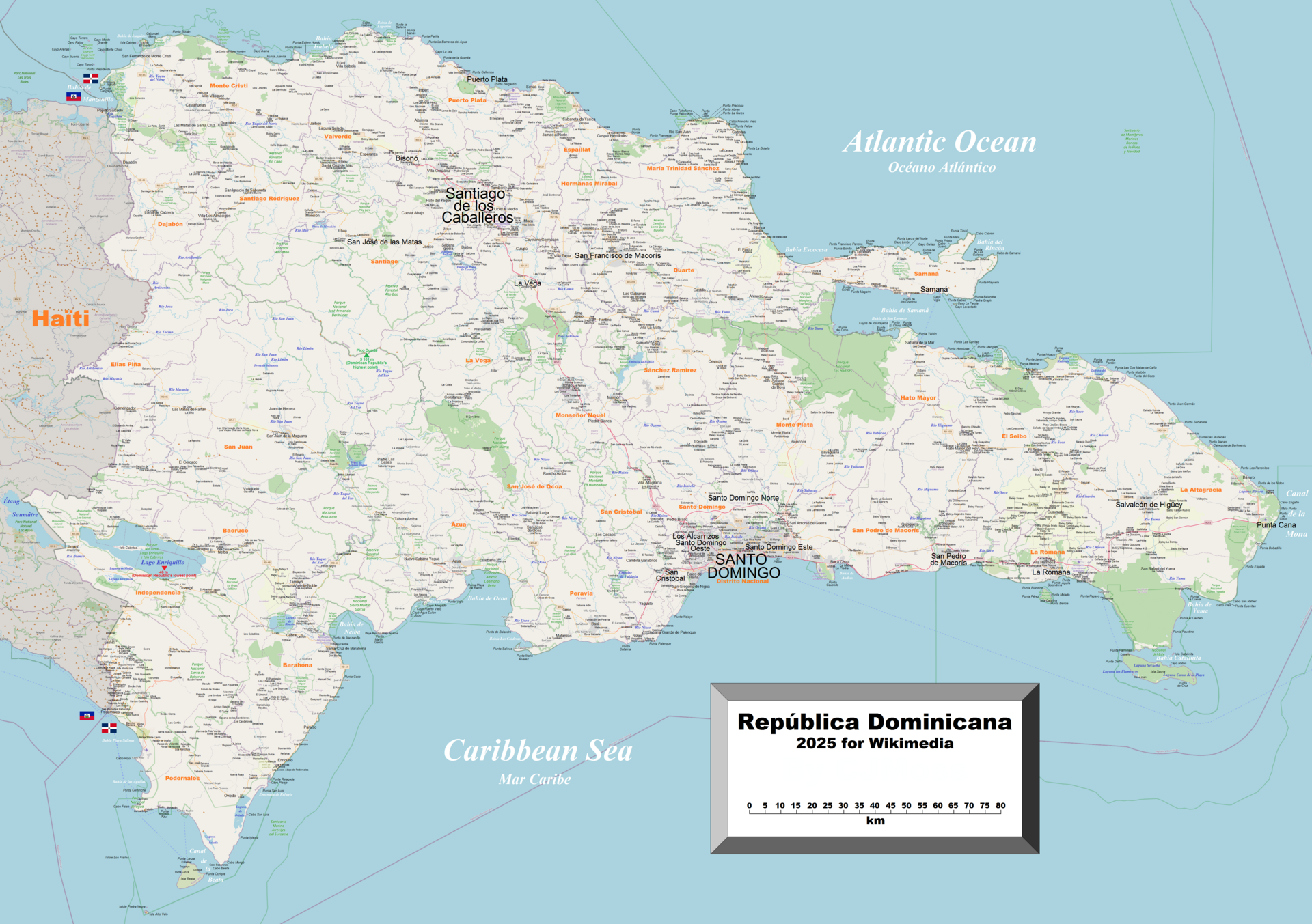 A detailed map of the Dominican Republic