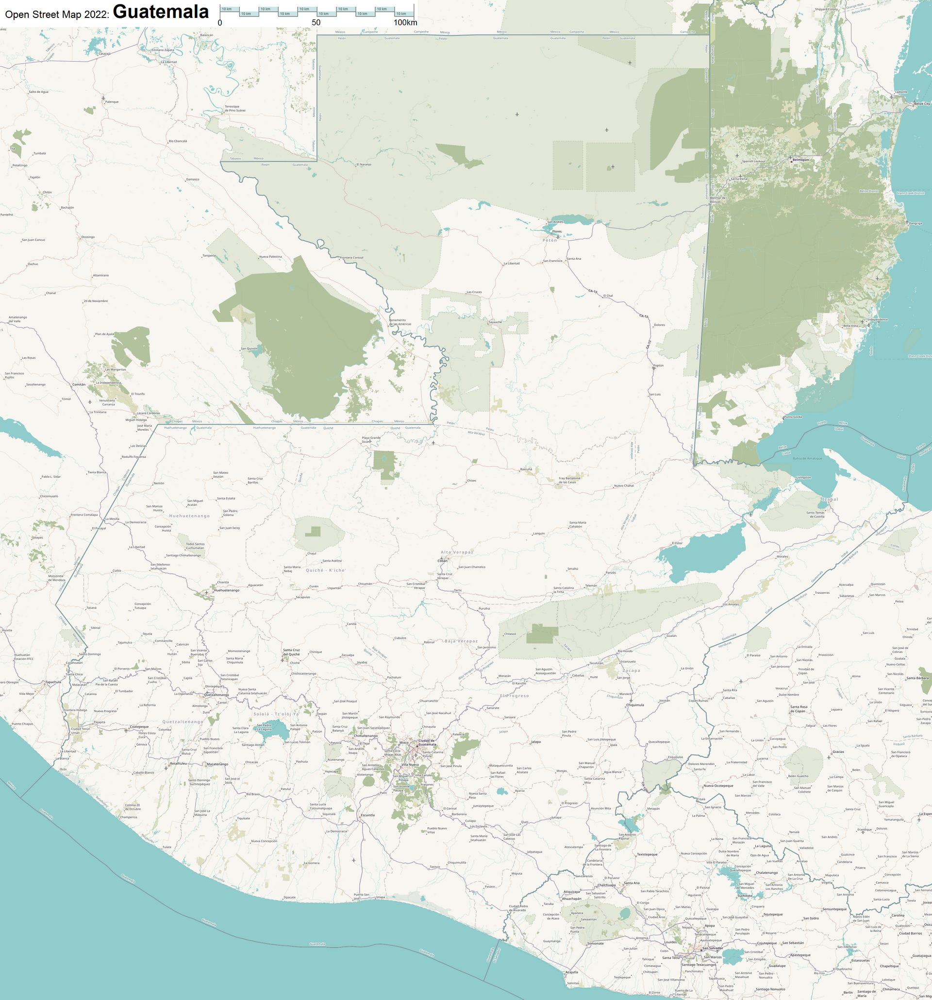 A detailed OpenStreetMap map of Guatemala